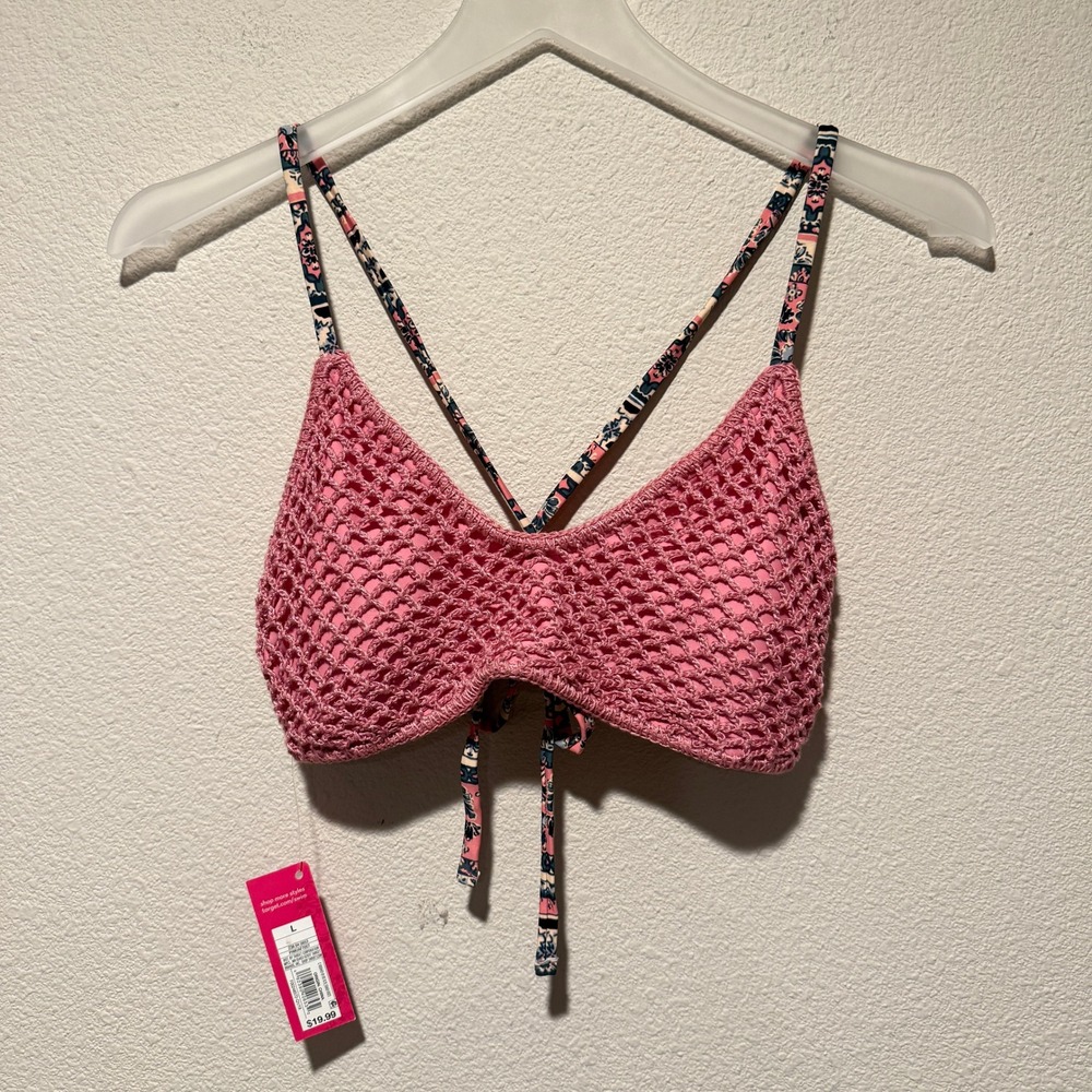 Xhilaration Pink Crochet Bikini Top Size L New With Tags Boho Triangle Swim Top